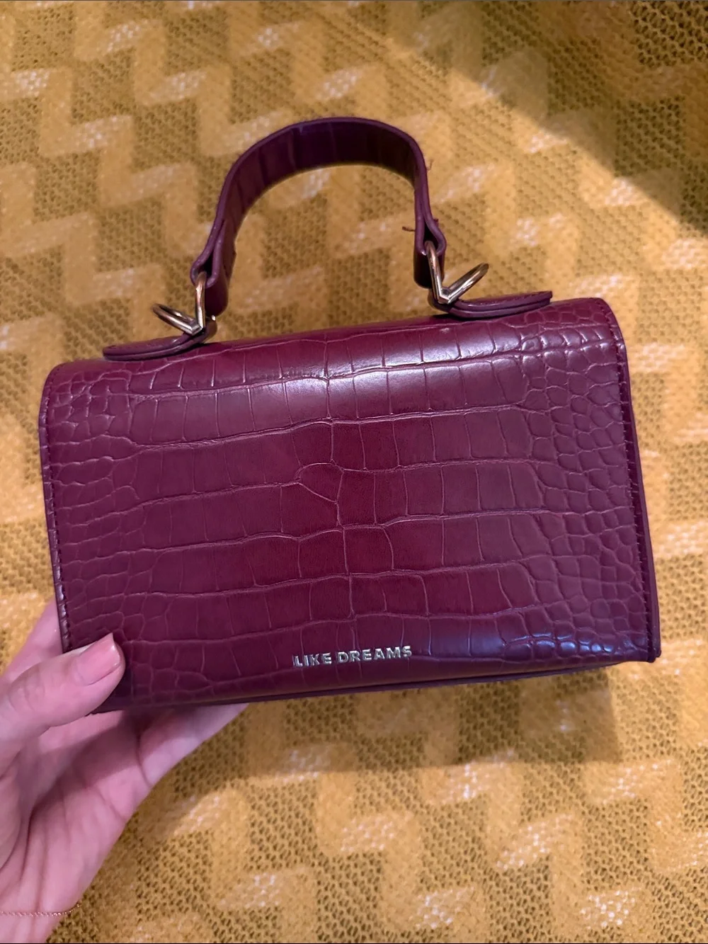 Croc-Embossed Top Handle Satchel in Deep Plum